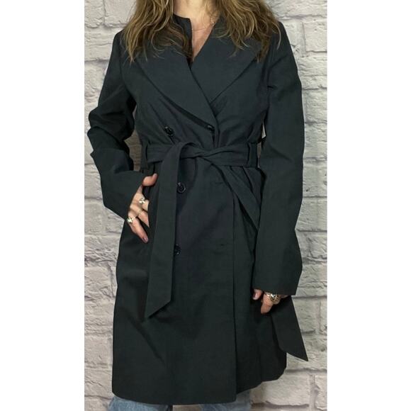 NWT Amazon Essentials Navy Blue Midi Double Breasted Trenchcoat - Picture 2 of 10